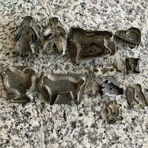 Antique Primitive Cookie Cutter Lot - Rabbit, Rooster Cow, Horse, People & More
